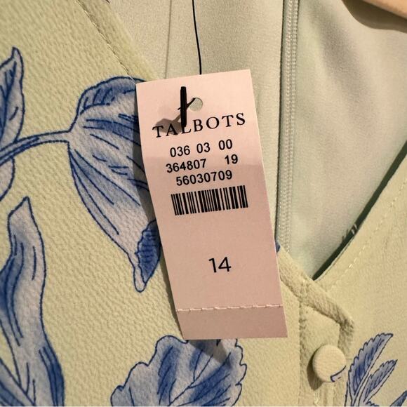 NWT Talbots Bright Floral Short Sleeve Button Front Midi Dress Green/Blue Sz 14 - Picture 9 of 14